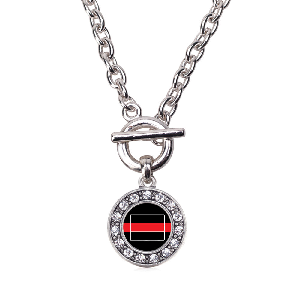 Silver Colorado Thin Red Line Circle Charm Toggle Necklace