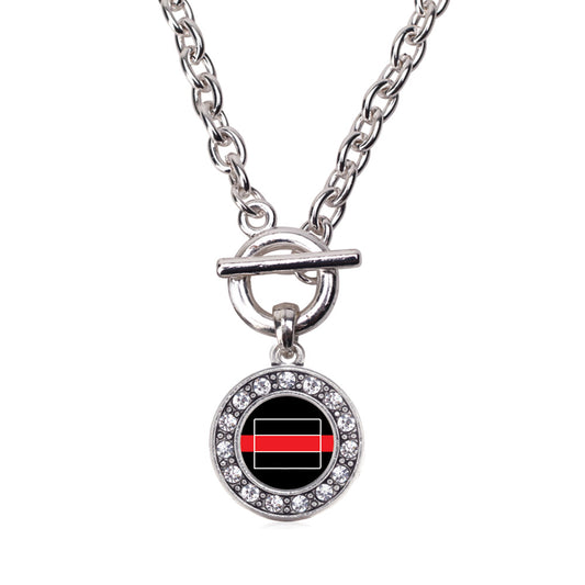 Silver Colorado Thin Red Line Circle Charm Toggle Necklace
