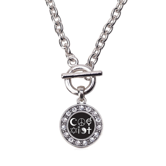 Silver Coexist Circle Charm Toggle Necklace