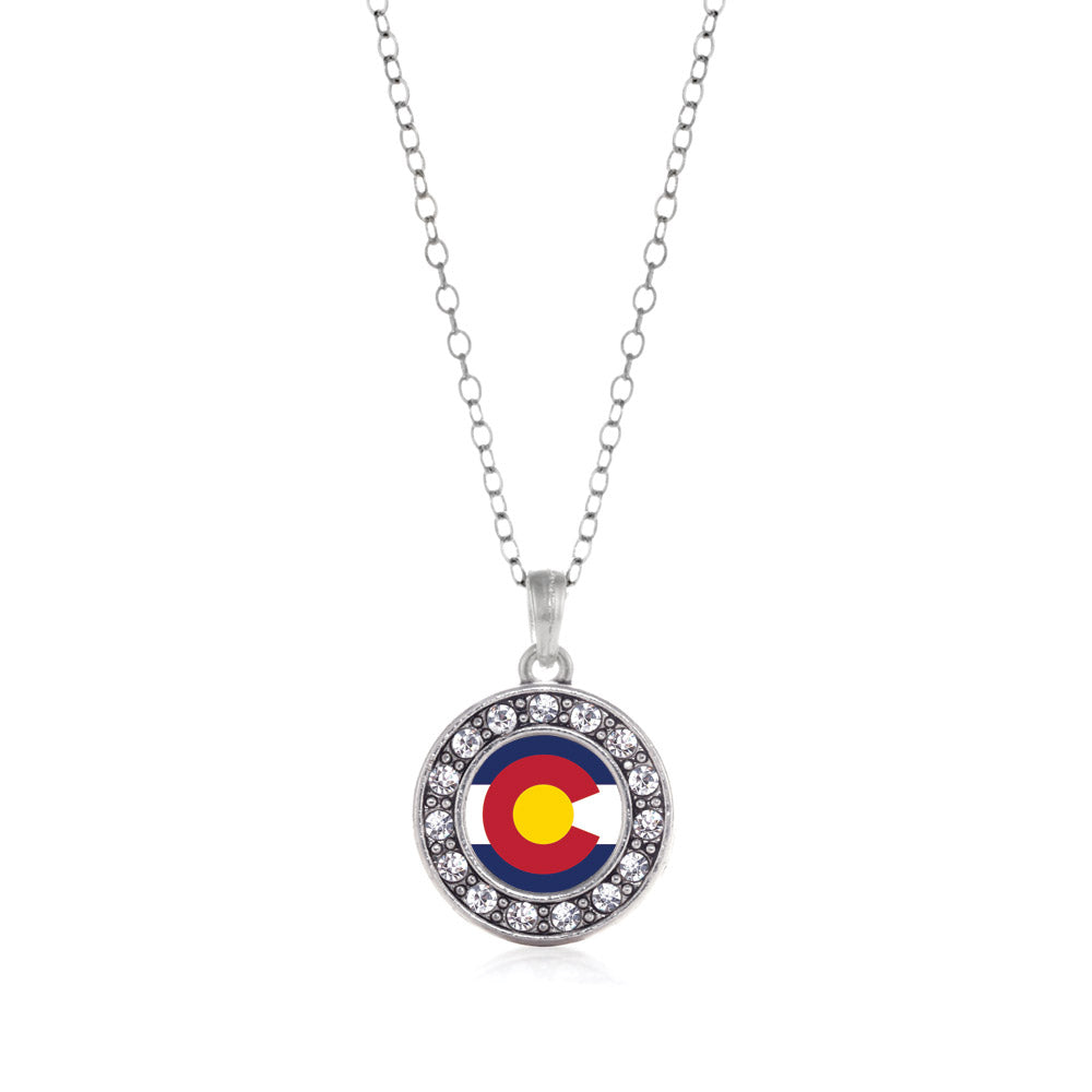 Silver Colorado Flag Circle Charm Classic Necklace