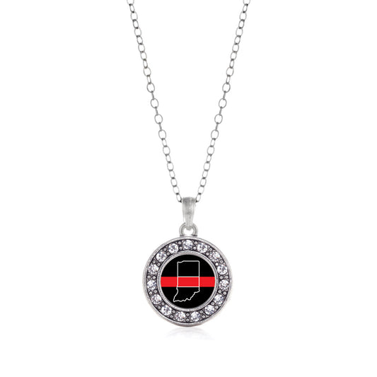 Silver Indiana Thin Red Line Circle Charm Classic Necklace