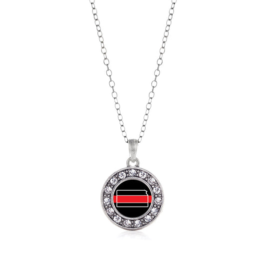 Silver Kansas Thin Red Line Circle Charm Classic Necklace