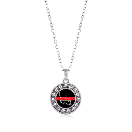 Silver Louisiana Thin Red Line Circle Charm Classic Necklace