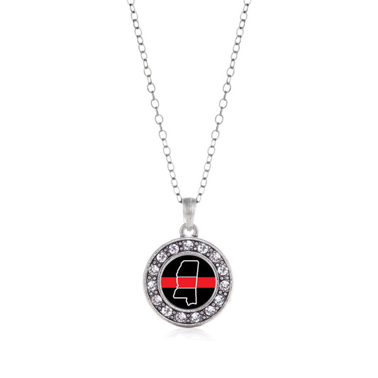 Silver Mississippi Thin Red Line Circle Charm Classic Necklace