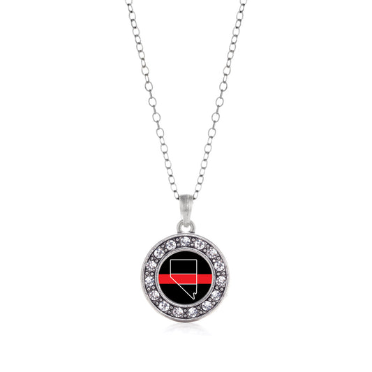 Silver Navada - Thin Red Line Circle Charm Classic Necklace
