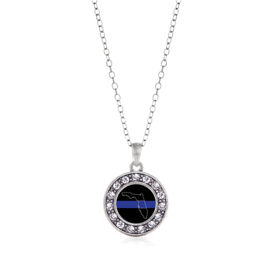 Silver Florida Thin Blue Line Circle Charm Classic Necklace