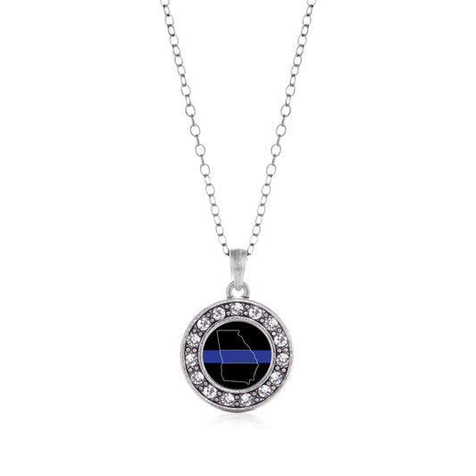 Silver Georgia Thin Blue Line Circle Charm Classic Necklace