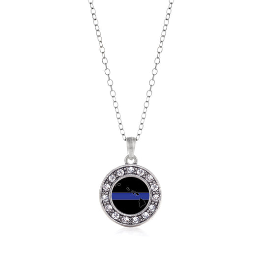 Silver Hawaii Thin Blue Line Circle Charm Classic Necklace