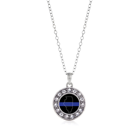 Silver Illinois Thin Blue Line Circle Charm Classic Necklace