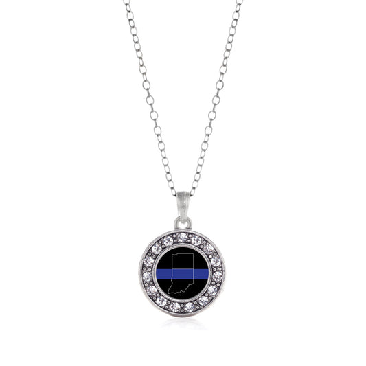 Silver Indiana Thin Blue Line Circle Charm Classic Necklace