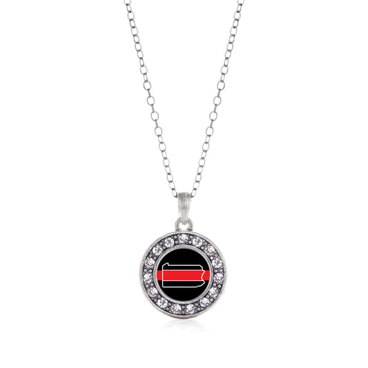 Silver Pennsylvania Thin Red Line Circle Charm Classic Necklace