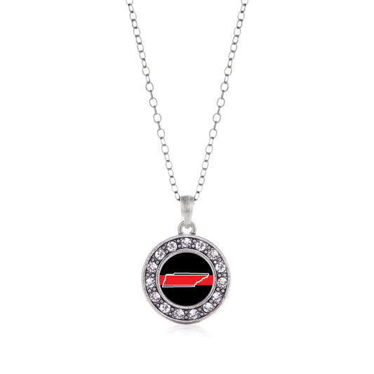 Silver Tennessee Thin Red Line Circle Charm Classic Necklace