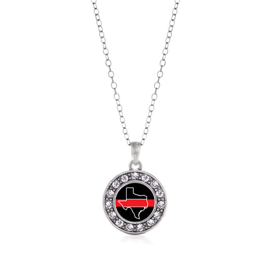 Silver Texas Thin Red Line Circle Charm Classic Necklace