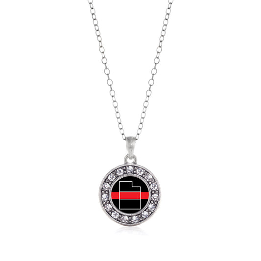 Silver Utah Thin Red Line Circle Charm Classic Necklace