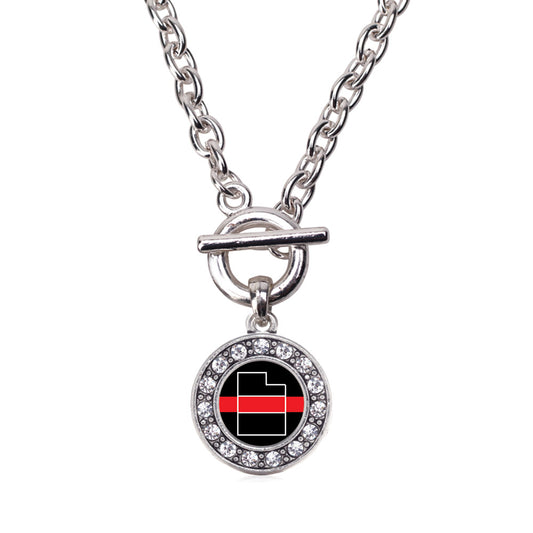 Silver Utah Thin Red Line Circle Charm Toggle Necklace