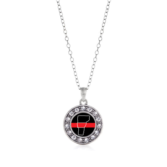 Silver Vermont Thin Red Line Circle Charm Classic Necklace
