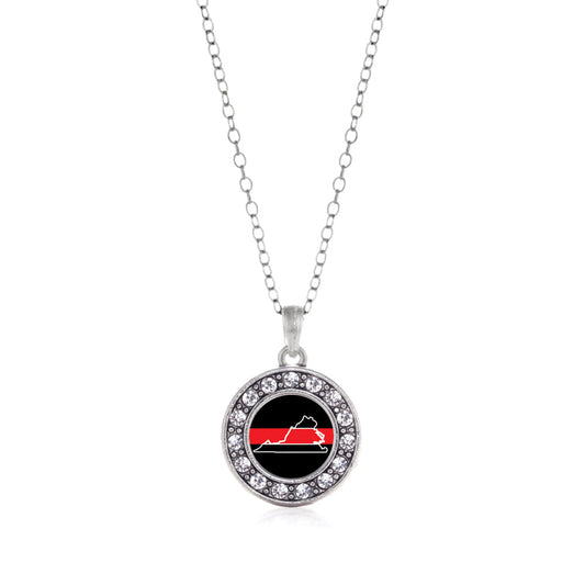 Silver Virginia Thin Red Line Circle Charm Classic Necklace