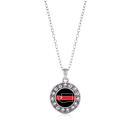 Silver Washington Thin Red Line Circle Charm Classic Necklace