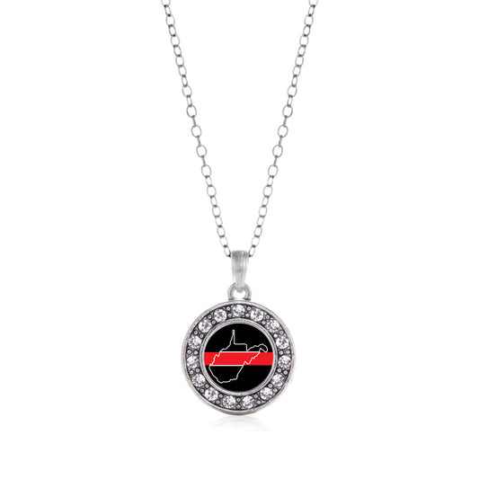Silver West Virginia Thin Red Line Circle Charm Classic Necklace