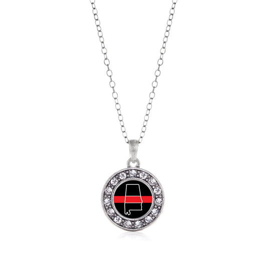 Silver Alabama Thin Red Line Circle Charm Classic Necklace