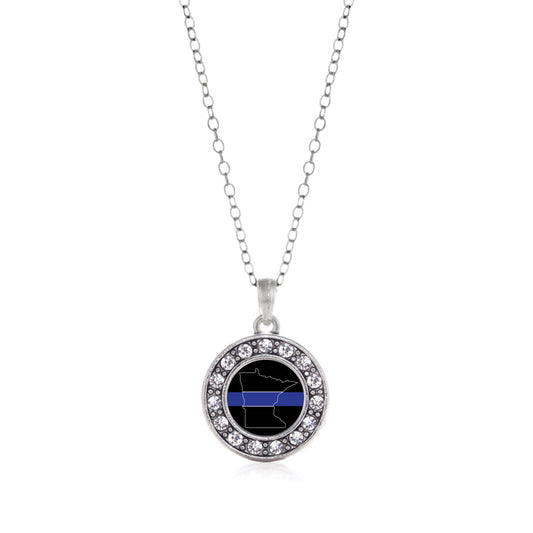 Silver Minnesota Thin Blue Line Circle Charm Classic Necklace