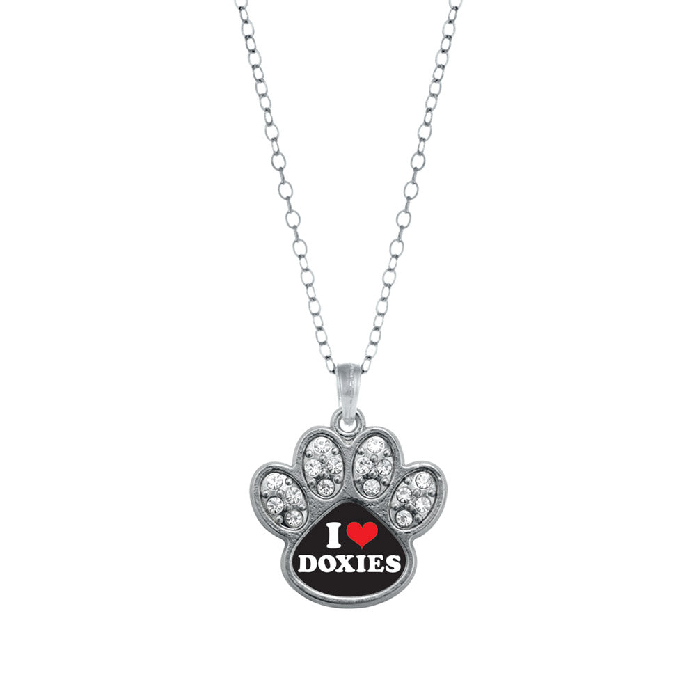 Silver I Love Doxies Pave Paw Charm Classic Necklace