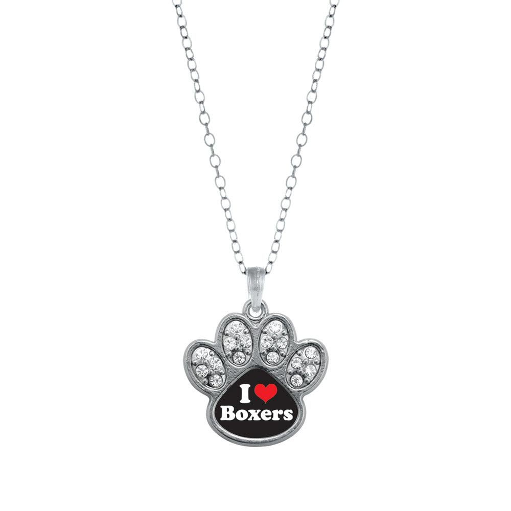 Silver I Love Boxers Pave Paw Charm Classic Necklace