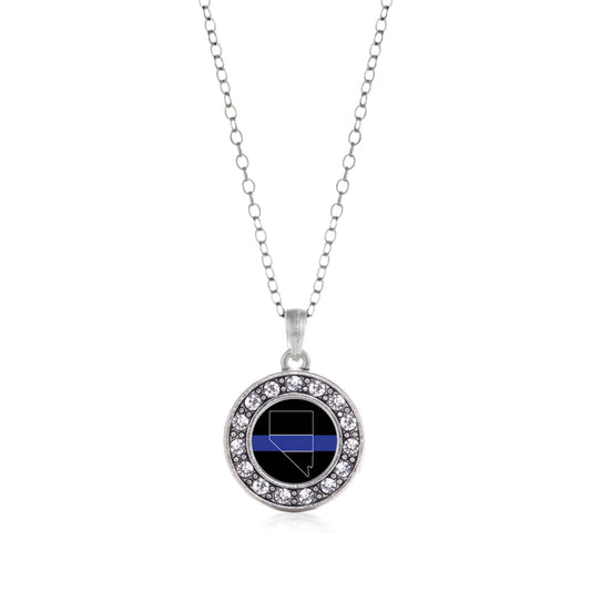 Silver Nevada Thin Blue Line Circle Charm Classic Necklace