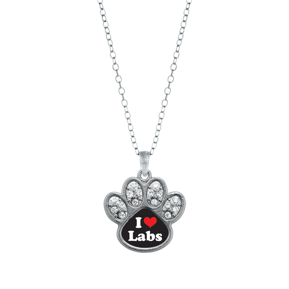 Silver I Love Labs Pave Paw Charm Classic Necklace