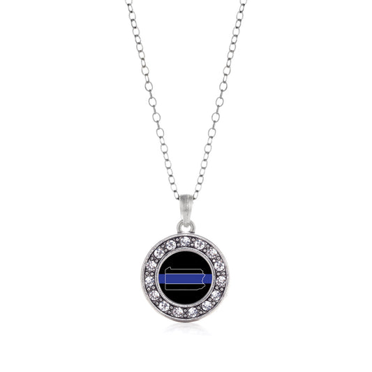 Silver Pennsylvania Thin Blue Line Circle Charm Classic Necklace