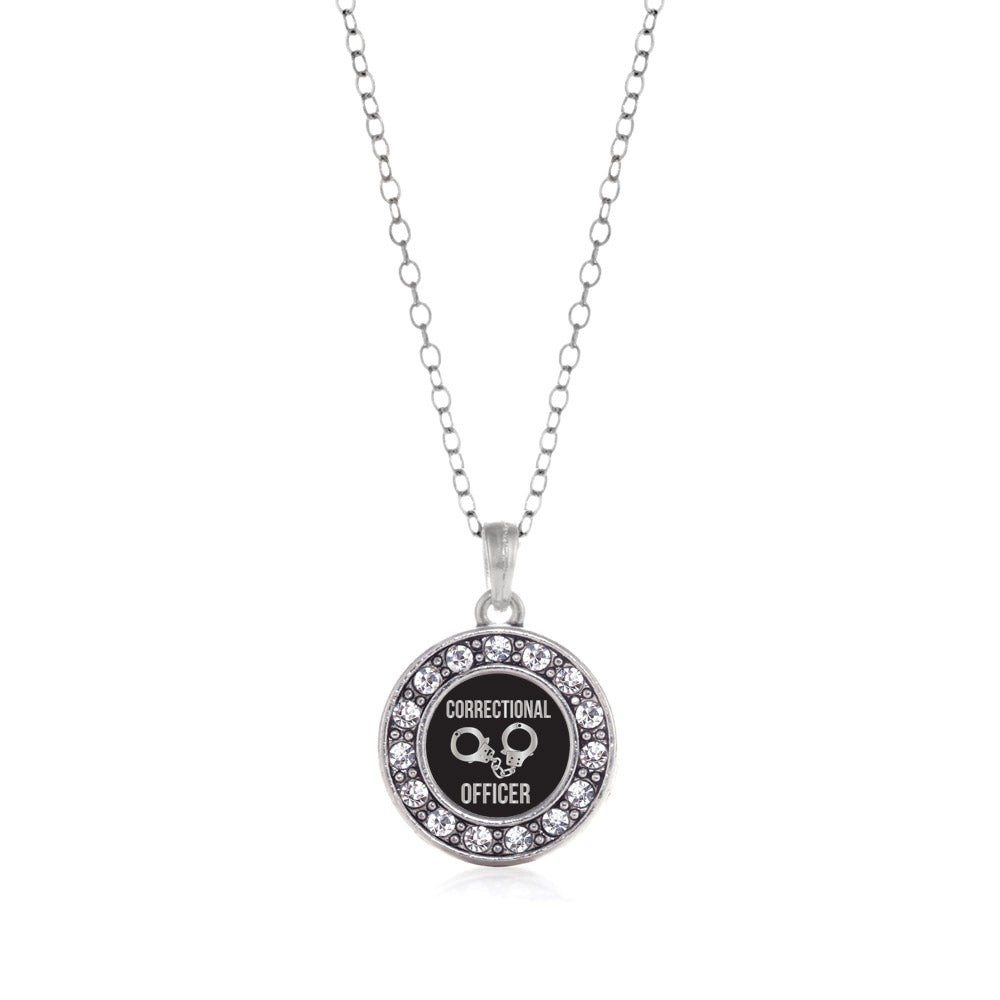 Silver Correctional Officer Circle Charm Classic Necklace
