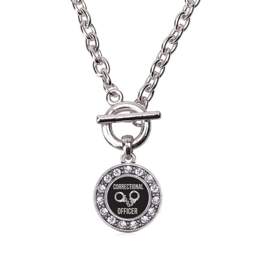Silver Correctional Officer Circle Charm Toggle Necklace