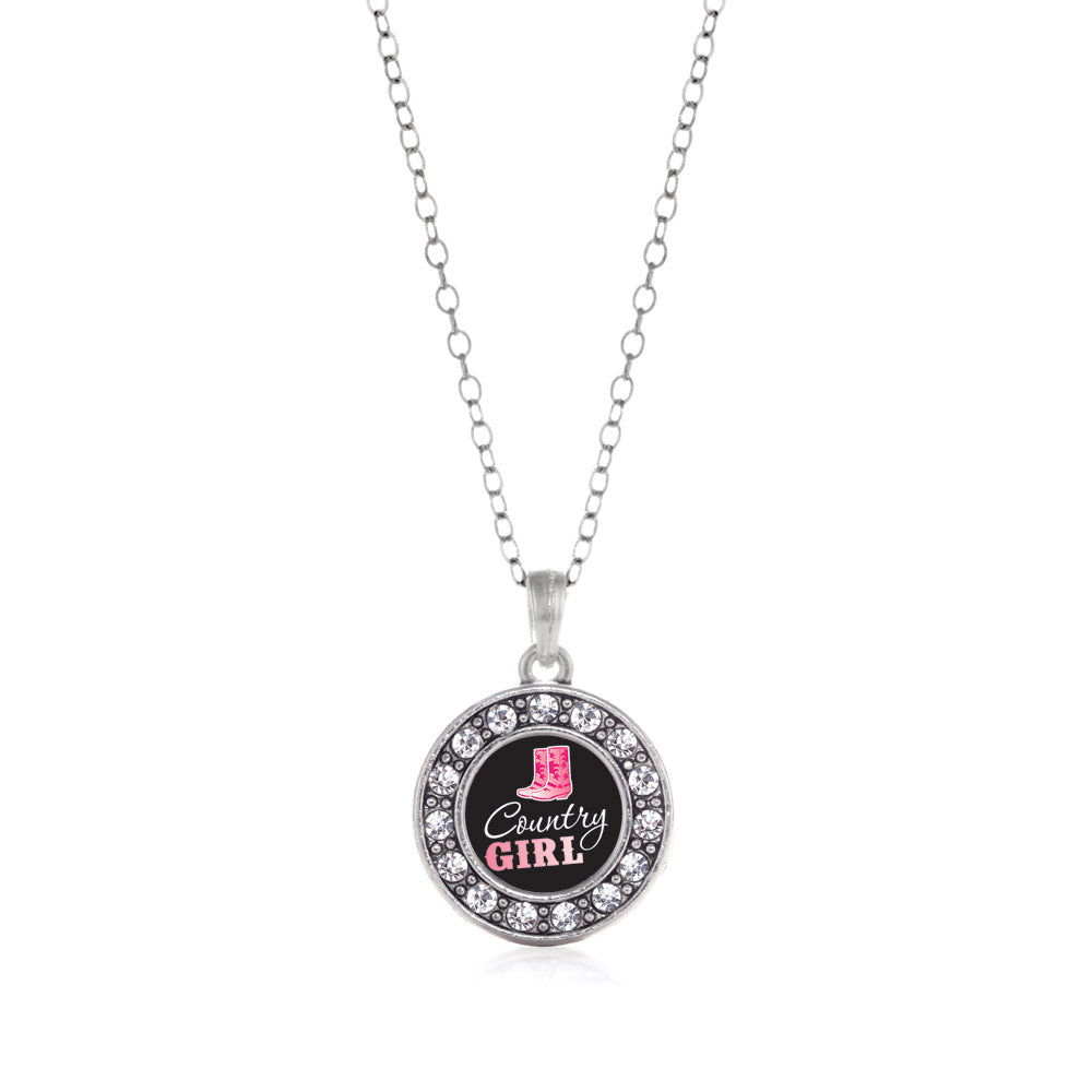 Silver Country Girl Circle Charm Classic Necklace