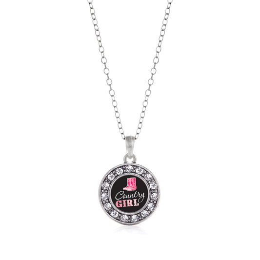 Silver Country Girl Circle Charm Classic Necklace