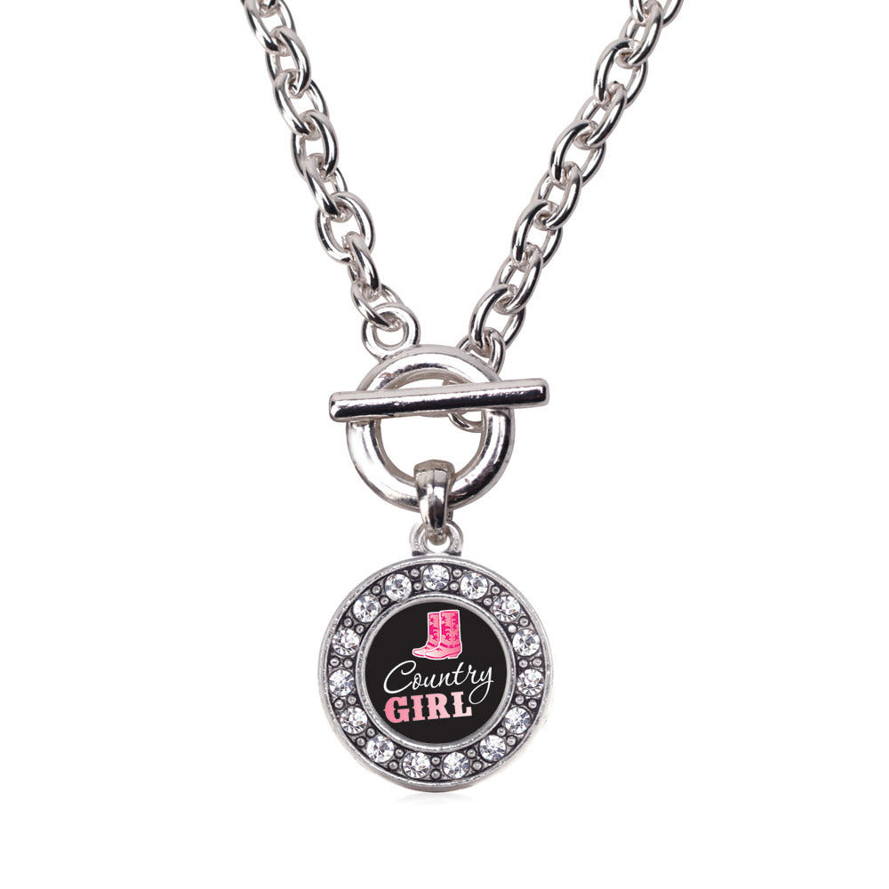 Silver Country Girl Circle Charm Toggle Necklace