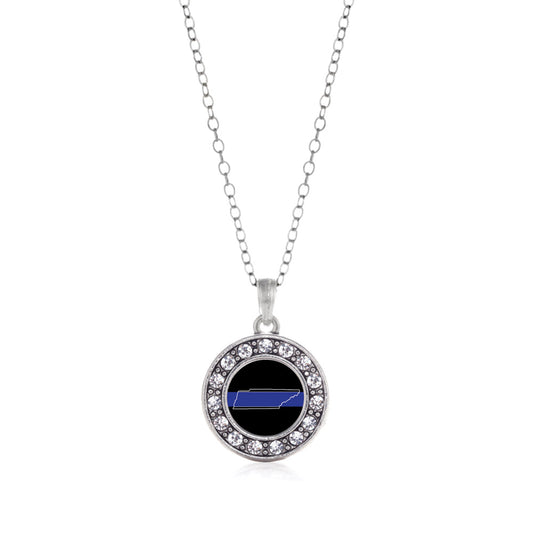 Silver Tennessee Thin Blue Line Circle Charm Classic Necklace