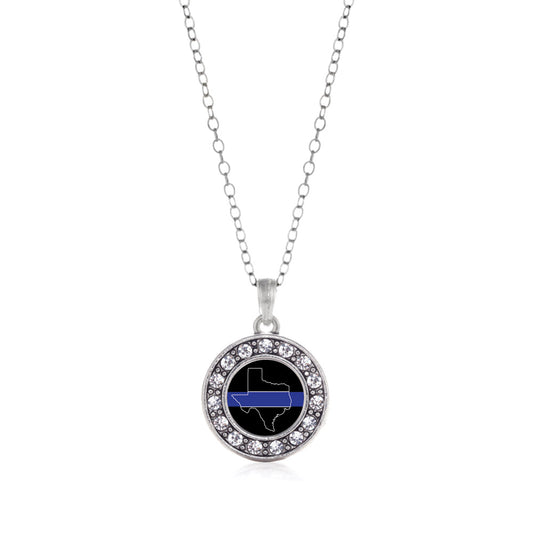 Silver Texas Thin Blue Line Circle Charm Classic Necklace