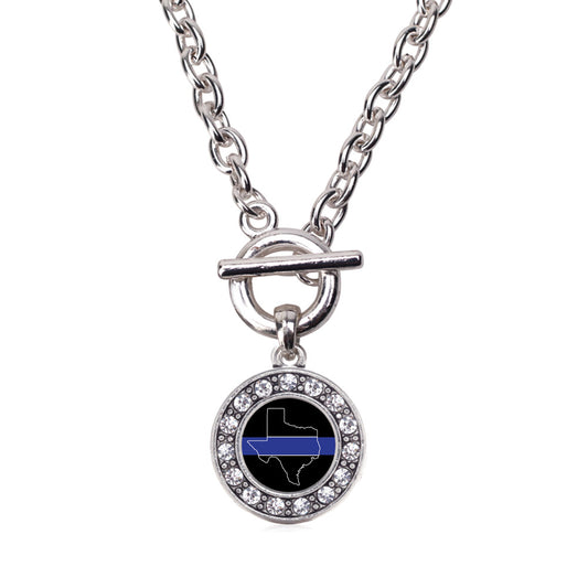 Silver Texas Thin Blue Line Circle Charm Toggle Necklace
