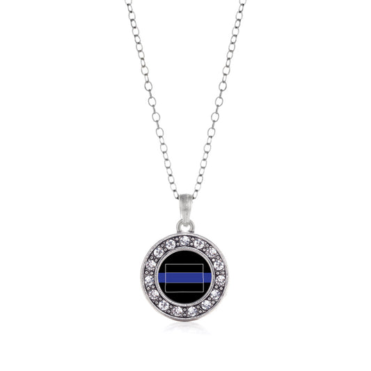 Silver Wyoming Thin Blue Line Circle Charm Classic Necklace