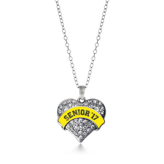Silver Yellow Senior 2017 Pave Heart Charm Classic Necklace