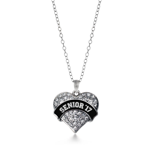Silver Black and White Senior 2017 Pave Heart Charm Classic Necklace
