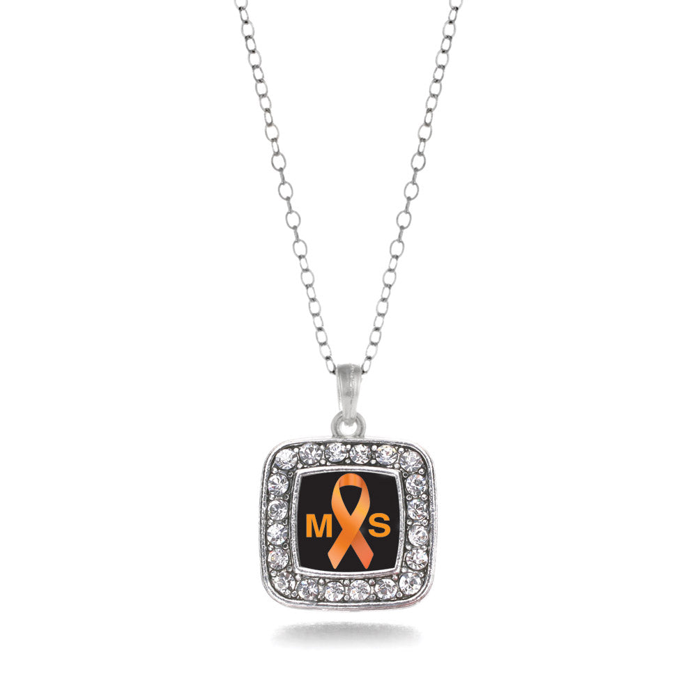 Silver Multiple Sclerosis Awareness Square Charm Classic Necklace