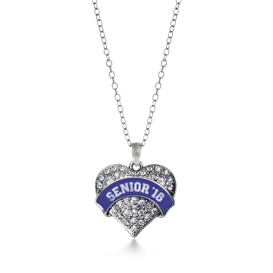 Silver Navy Blue Senior 2018 Pave Heart Charm Classic Necklace