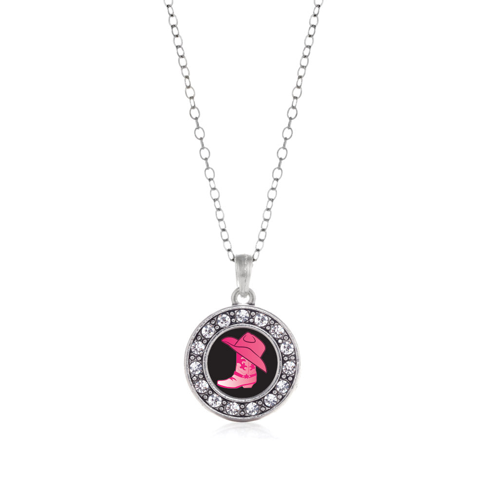 Silver Cowgirl Boot Circle Charm Classic Necklace