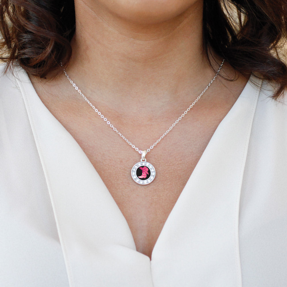 Silver Cowgirl Boot Circle Charm Classic Necklace