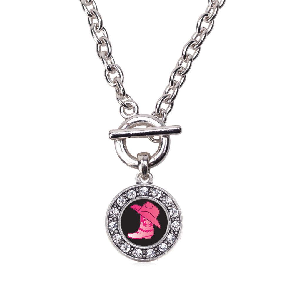 Silver Cowgirl Boot Circle Charm Toggle Necklace