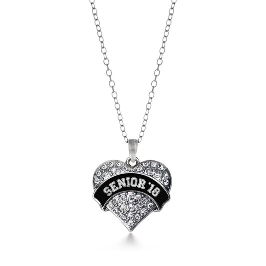 Silver Black and White Senior 2018 Pave Heart Charm Classic Necklace