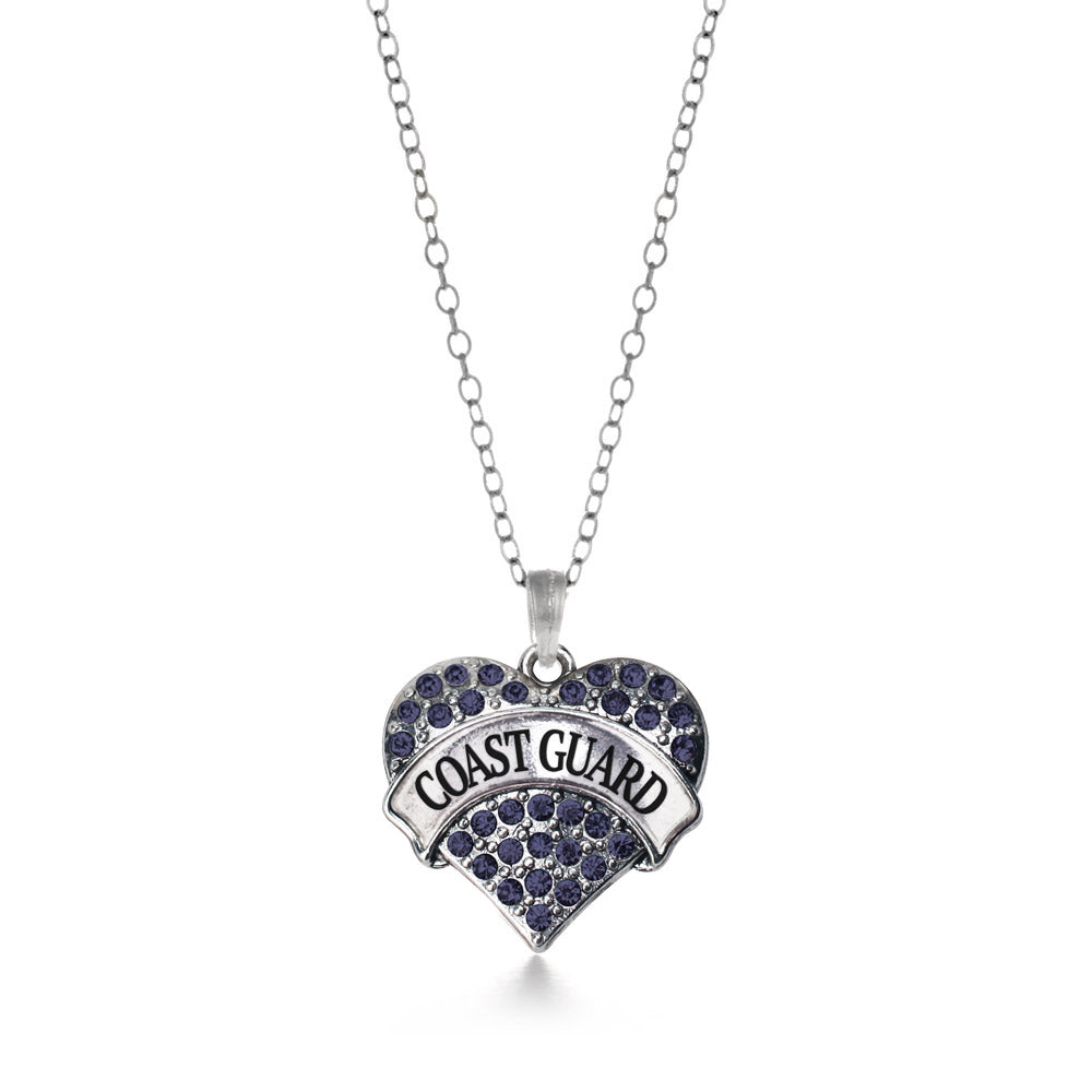 Silver Coast Guard Blue Pave Heart Charm Classic Necklace