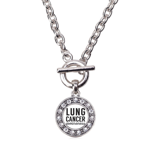 Silver Lung Cancer Awareness Circle Charm Toggle Necklace