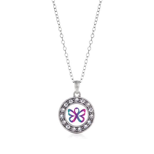 Silver Thyroid Butterfly Circle Charm Classic Necklace